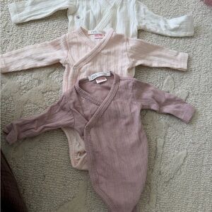 Zara Kids Ribbed Bodysuit Trio - Mauve, Blush, Ivory